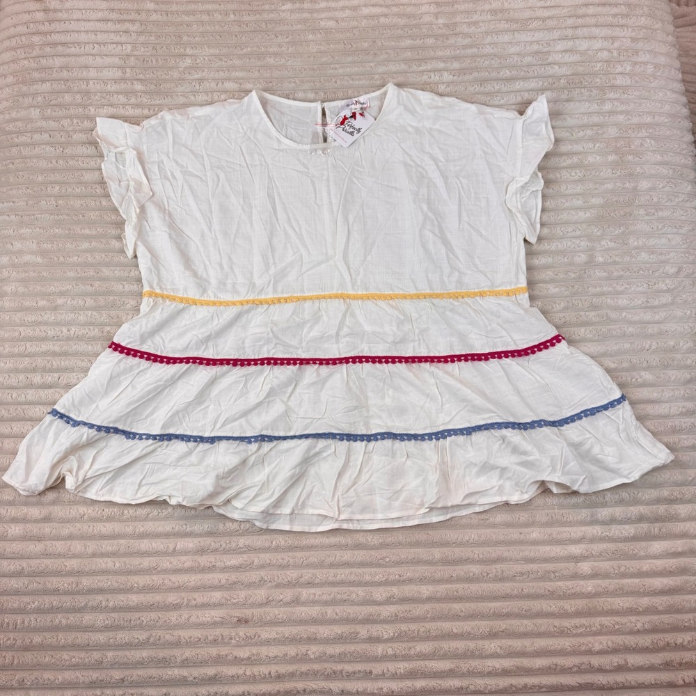 NWT‎ Perfectly Priscilla 3X White Multicolor Trim Top Blouse Women's Plus Size